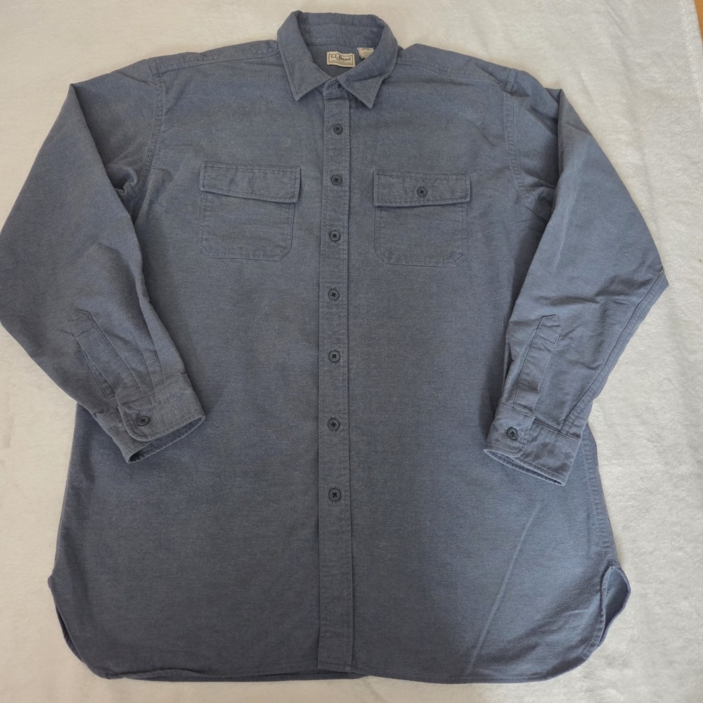 Vintage LL Bean Barn Shirt Men XL TALL Blue Solid Flannel Button up Chore Work